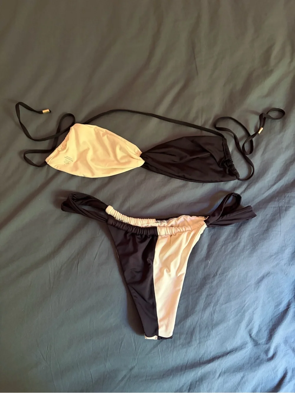 Monday Swimwear Tamarina Top/ Malta bottom black/ivory (size large)